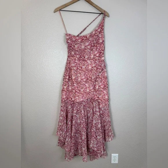 Astr The Label Malvina Pink Floral Asymmetrical One Shoulder Midi Dress S $138 - Picture 7 of 16